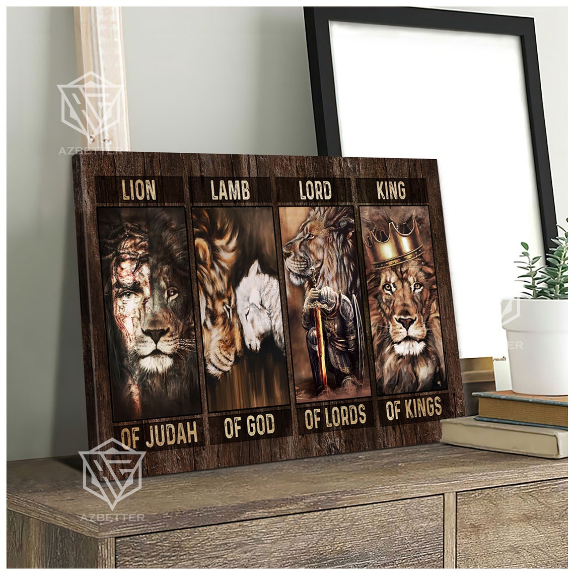 Lion And Jesus Art Painting Lion Of Judah Lamb Of God Lord Of Lord King Of Kings Inspirational Wall Art - Image 3
