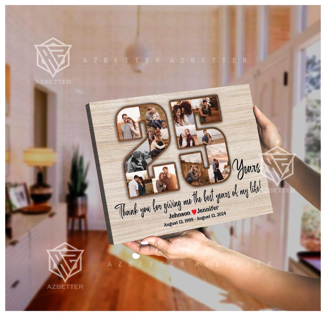 Personalized 25 Years Anniversary Wedding 25th Wedding Anniversary Wall Art Custom Couple Photo Collage Gift For Husband - Image 5