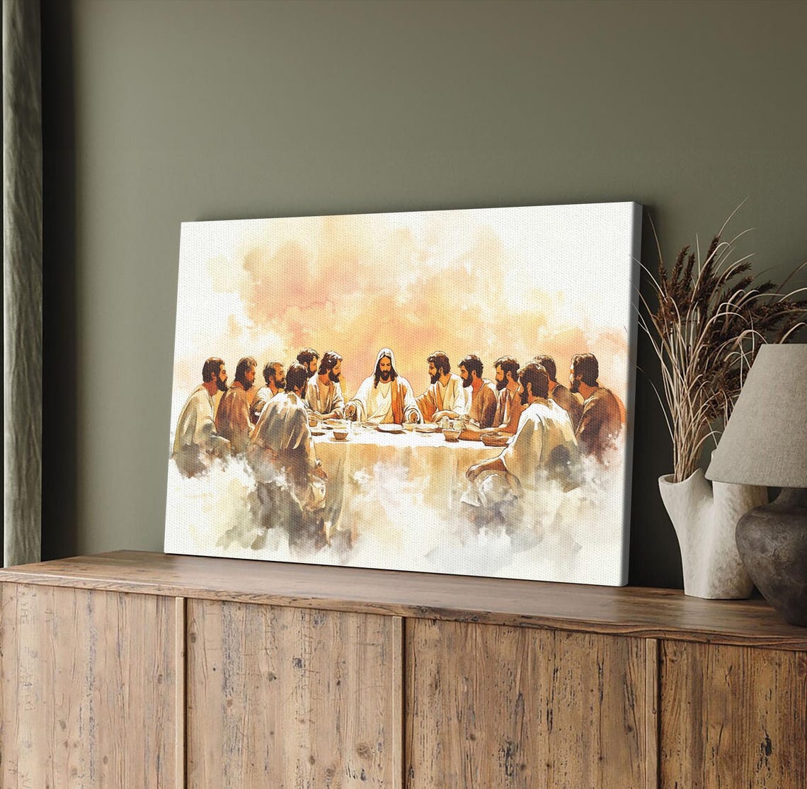 The Last Supper Jesus And Apostles Watercolor Framed Art Poster - Image 2