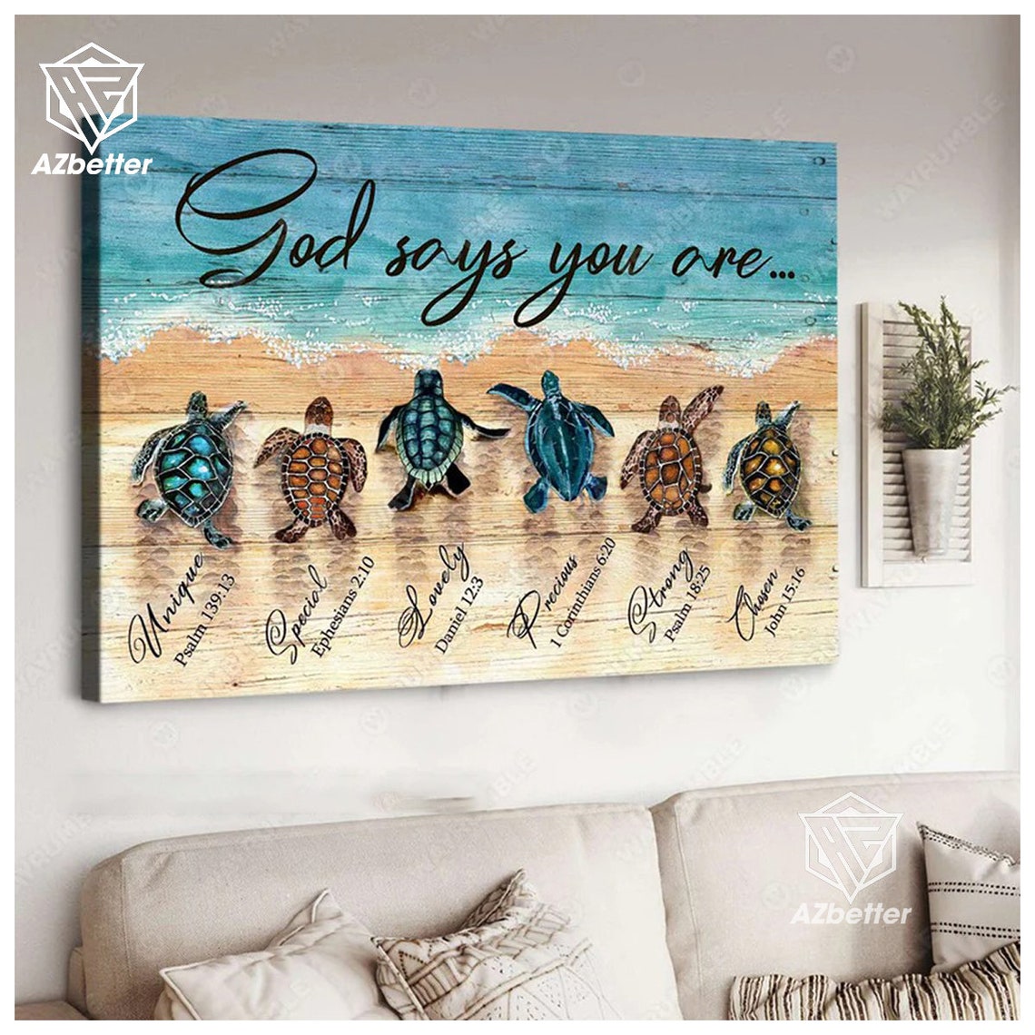 Sea Turtles God Says You Are Unique Special Bible Verse Poster - Image 5