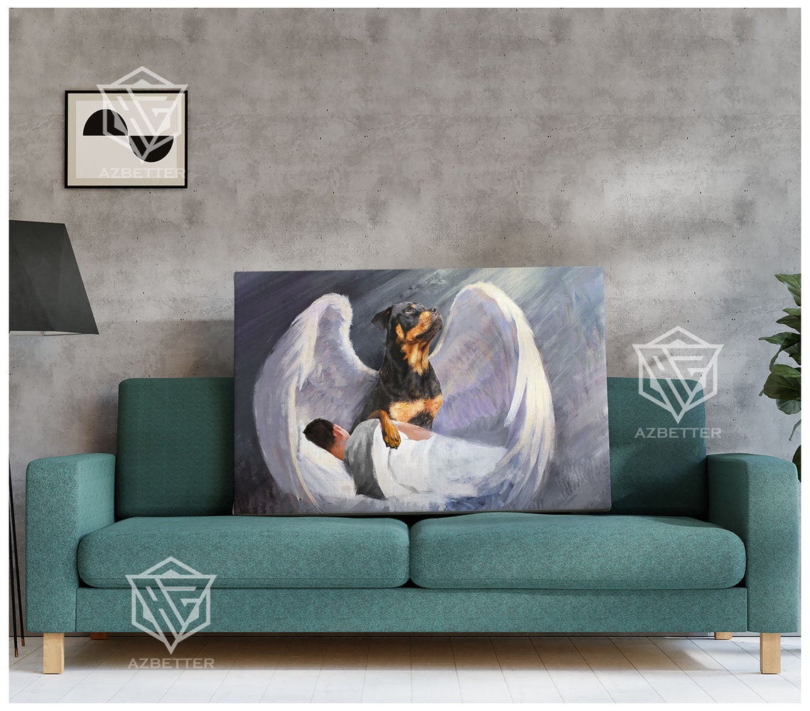 Rottweiler Guardian Angel Dog Watching Over Sleeping Man Poster - Image 4