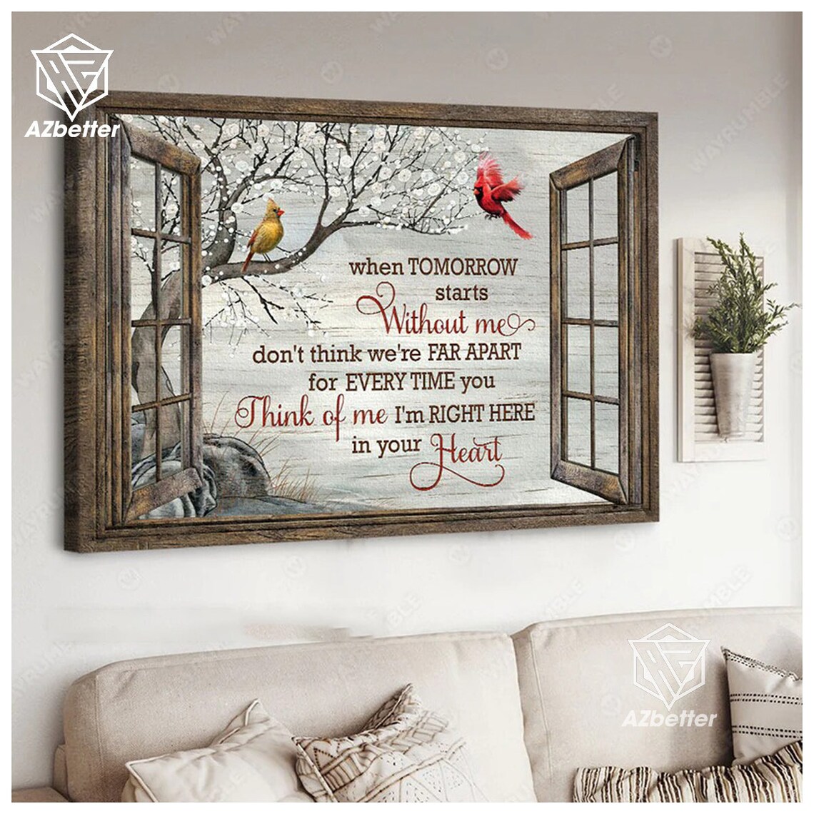 Window Cardinals Think Of Me I Am Right Here Heart Quote Poster - Image 3