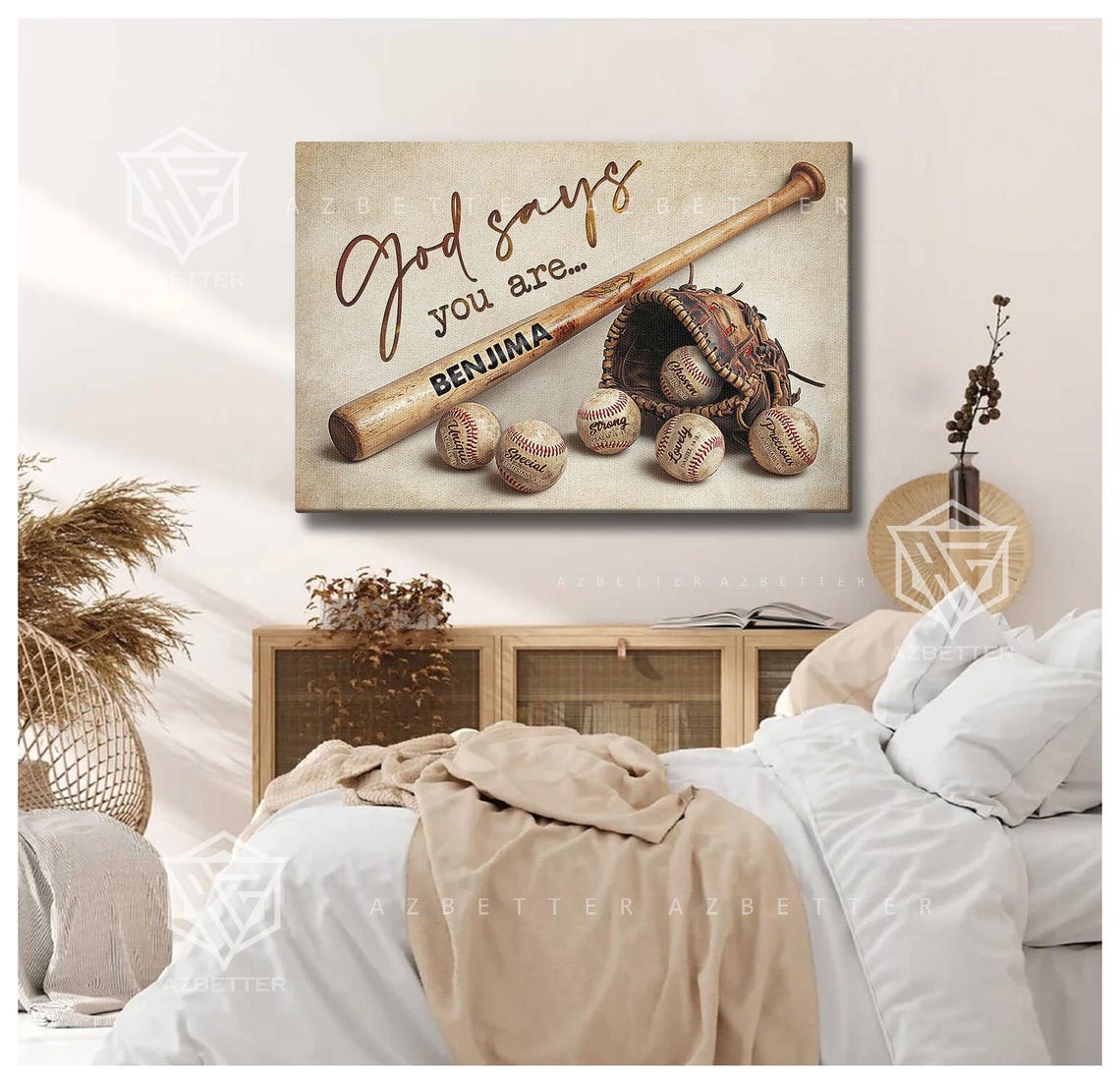 God Says You Are Benjima Baseball Bat Inspirational Quote Poster - Image 2
