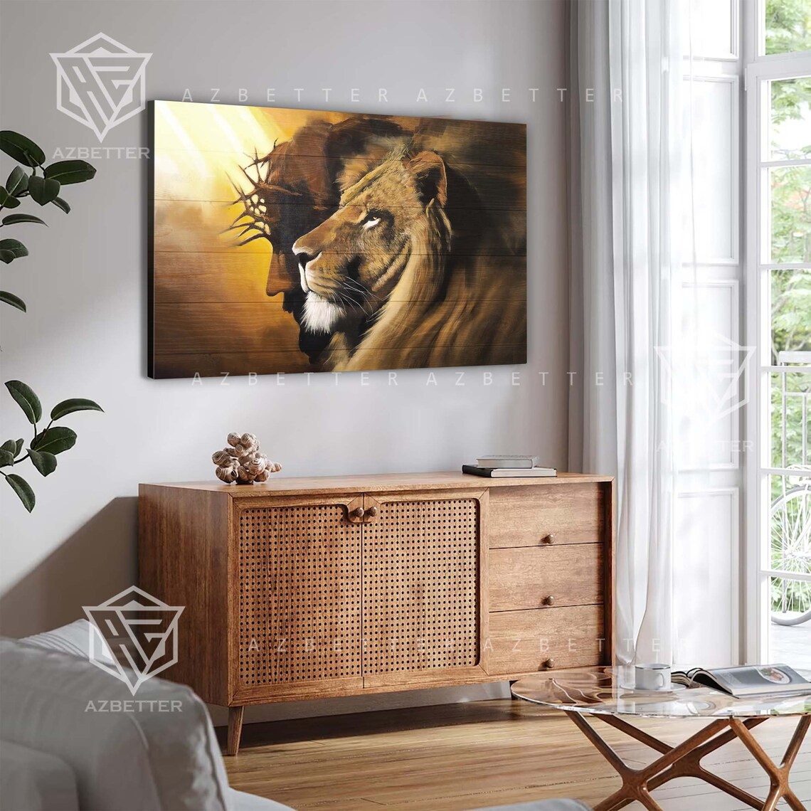 Lion And Jesus Art God Wall Art Home Decor Gift For Christians Jesus Painting Lion Of Judah Church Decor Christ Art - Image 4
