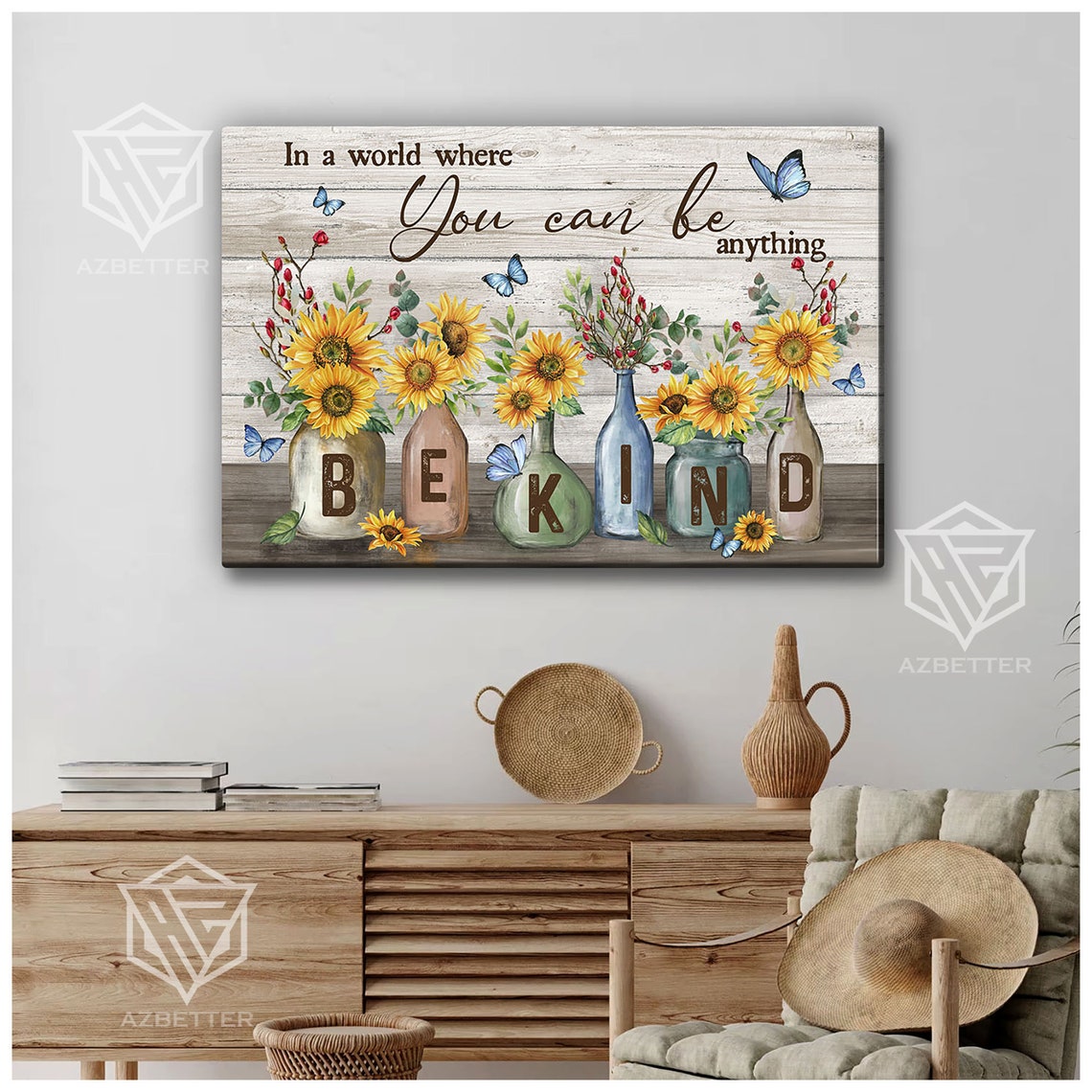 In A World Where You Can Be Anything Be Kind Sunflower Jars Poster - Image 4