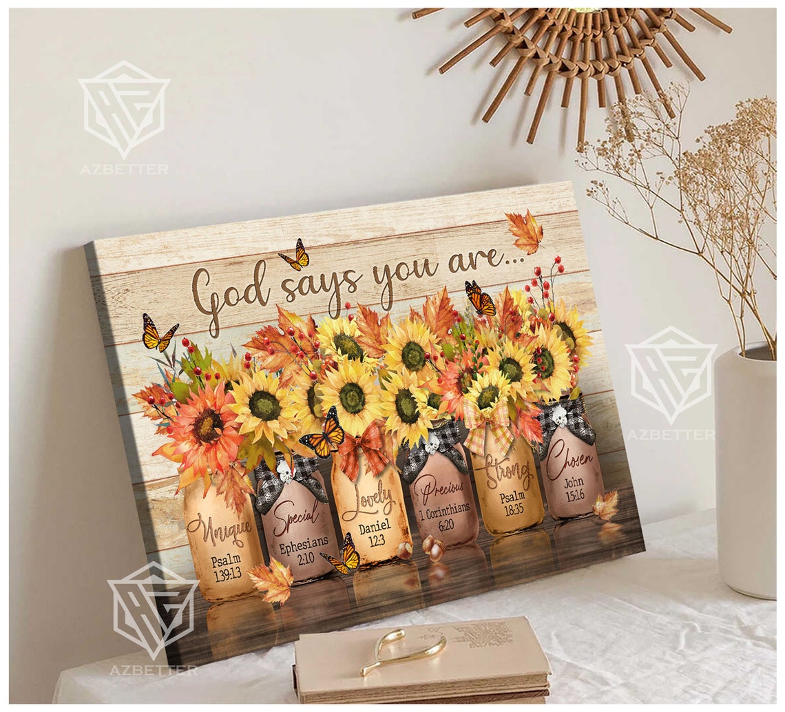 God Says You Are Autumn Sunflowers Mason Jar Faith Words Poster - Image 5
