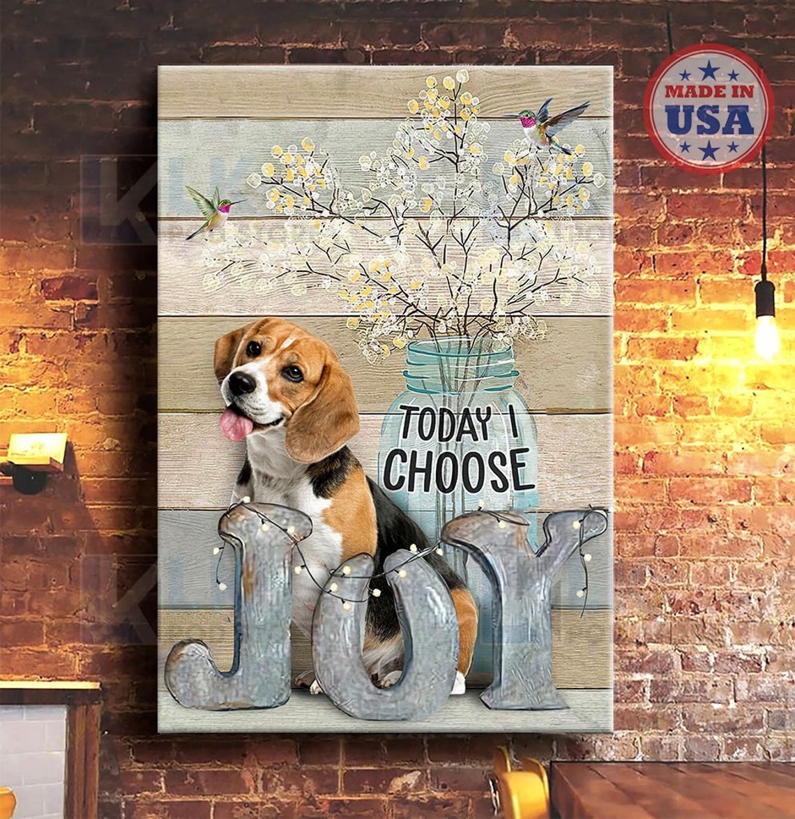 Today I Choose Joy Beagle Puppy with Mason Jar Farmhouse Style Poster - Image 4
