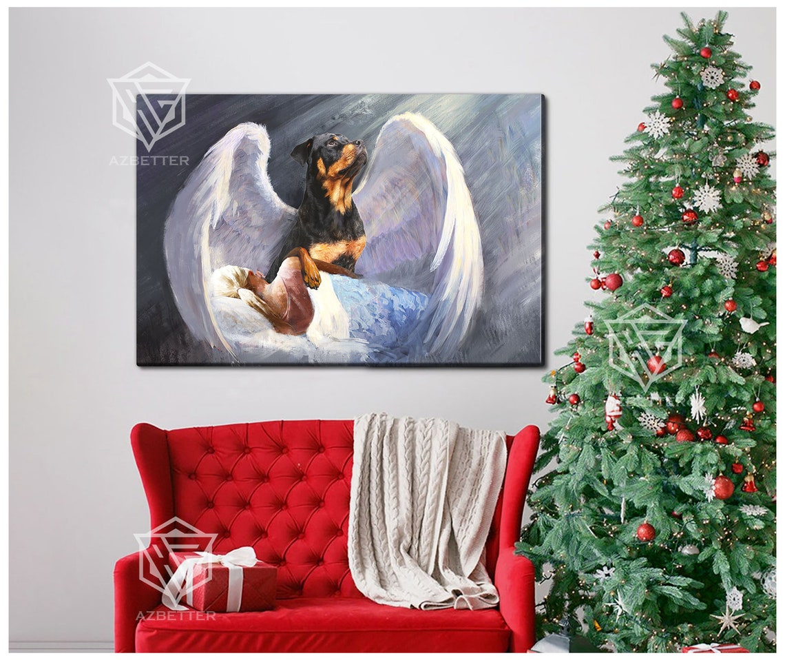 Rottweiler Guardian Angel Dog Watching Over Sleeping Girl Poster - Image 2