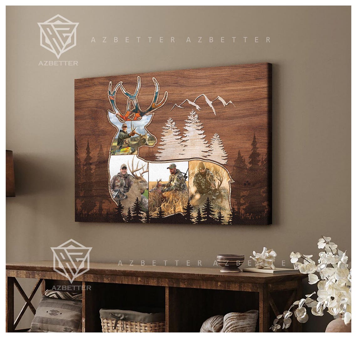 Deer Hunting Photo Collage Rustic Wildlife Buck Silhouette Wall Poster - Image 2