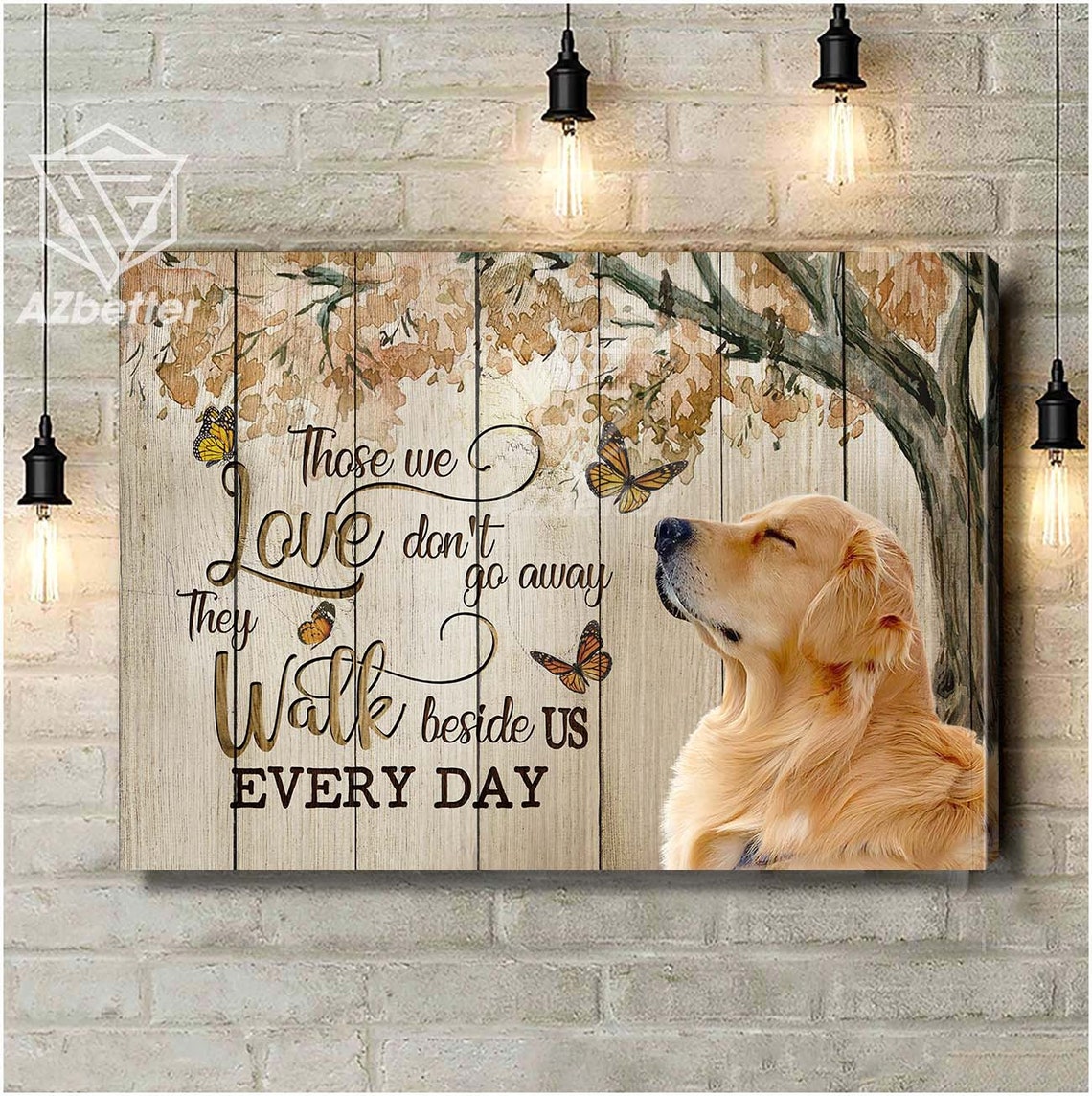Golden Retriever with Monarch Butterflies Those We Love Poster