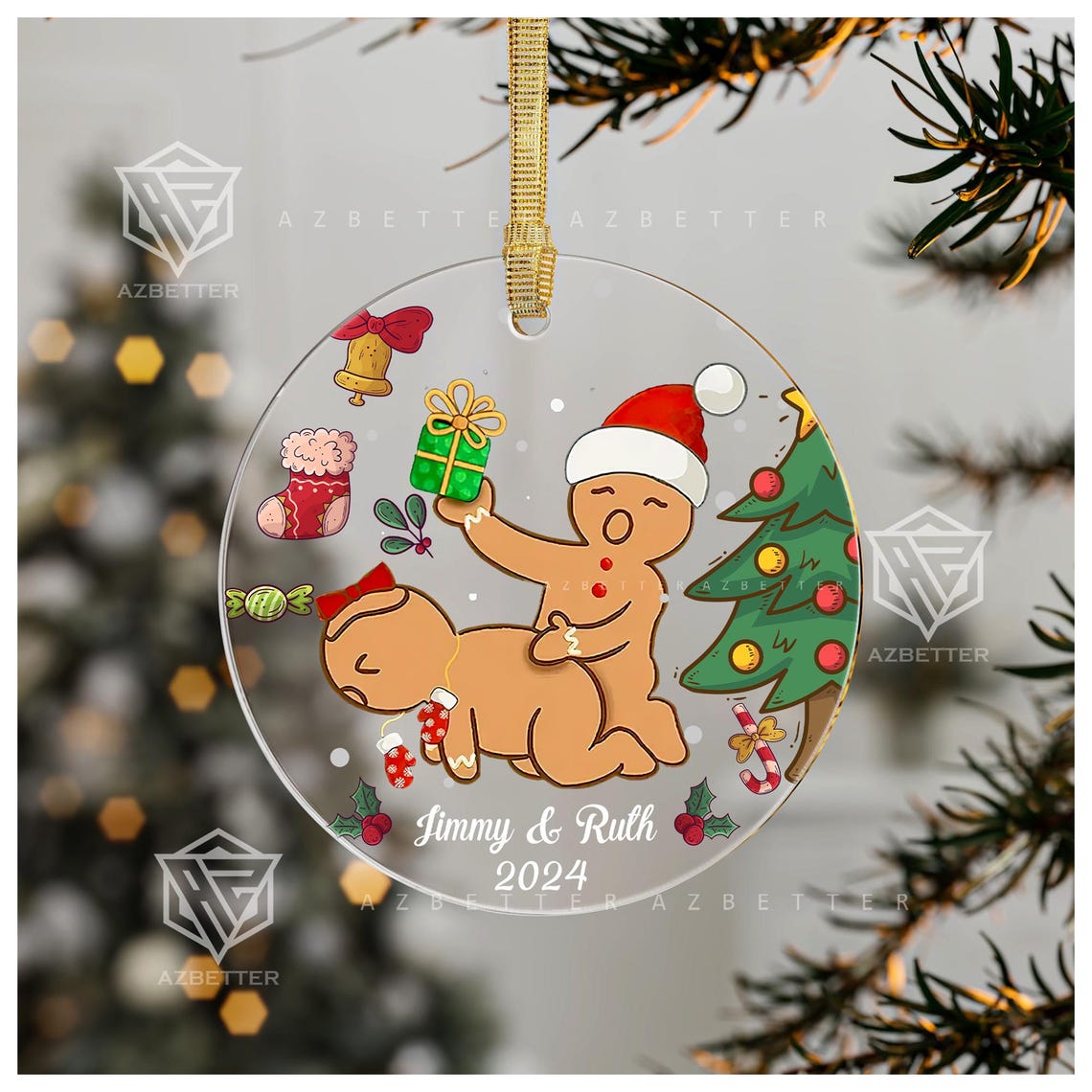 Naughty Gingerbread Couple Personalized 2024 Christmas Ornament Poster - Image 4