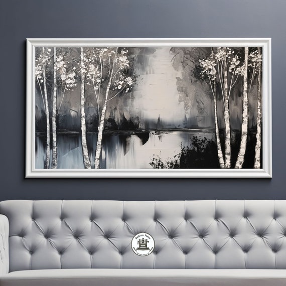 Birch Forest Abstract Art Print Calming Living Room Decor