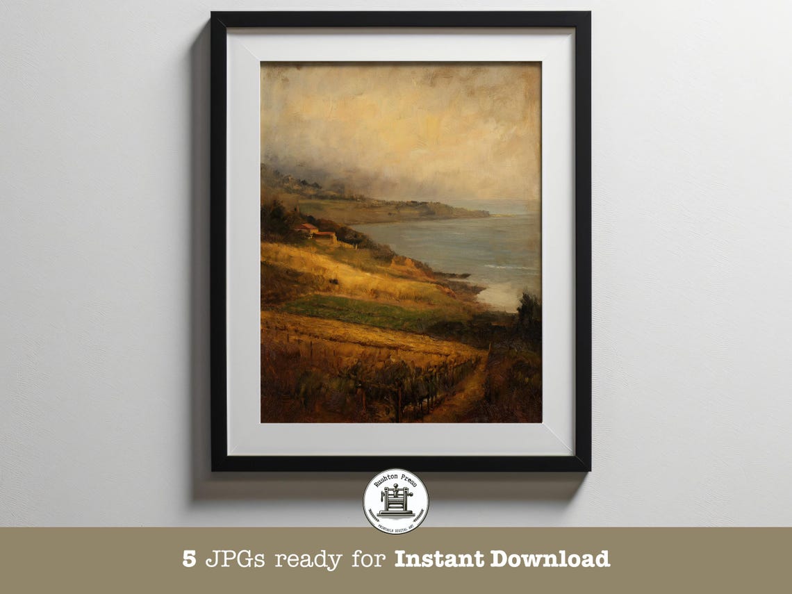 Golden Coastal Field Impressionist Landscape Painting Poster