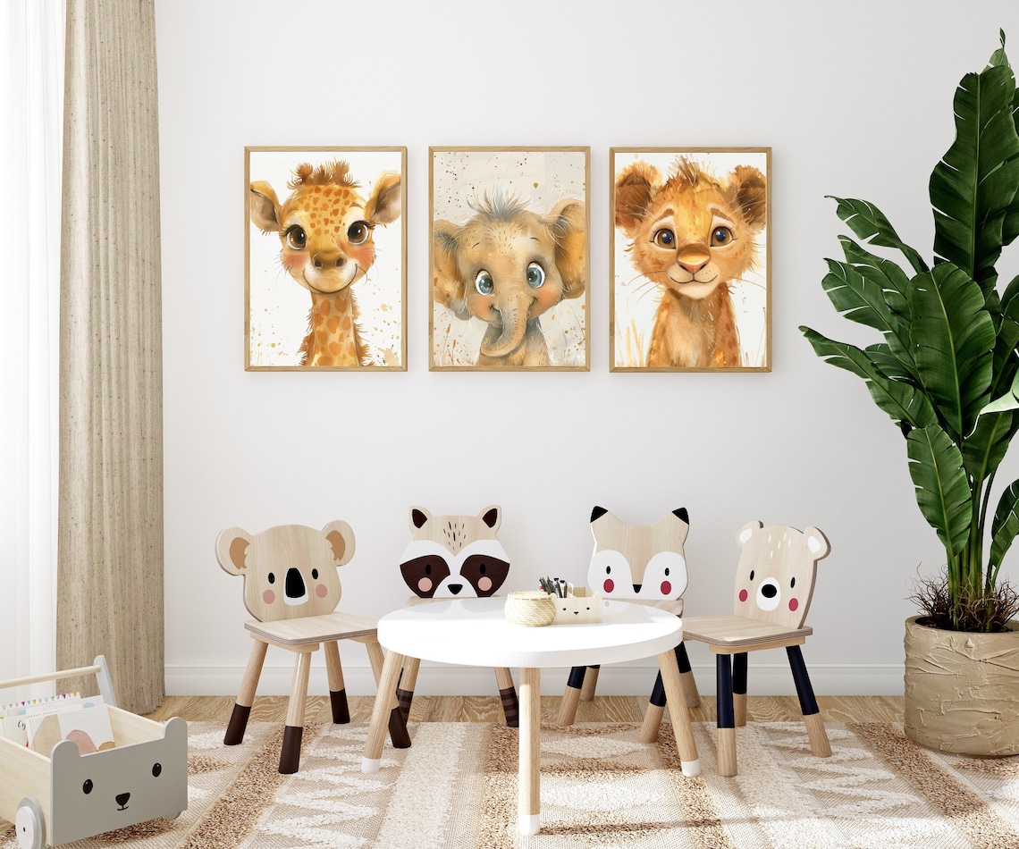 Safari Animal Nursery Watercolor Art Print