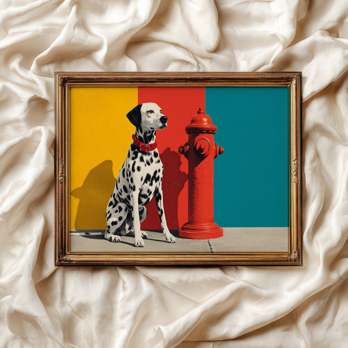 Pop Art Dalmatian With Red Fire Hydrant Retro Color Block Art Print