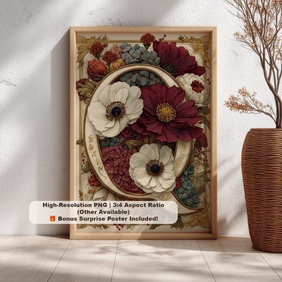 Vintage Botanical Floral Letter Q Print For Custom Monogram Wall Art