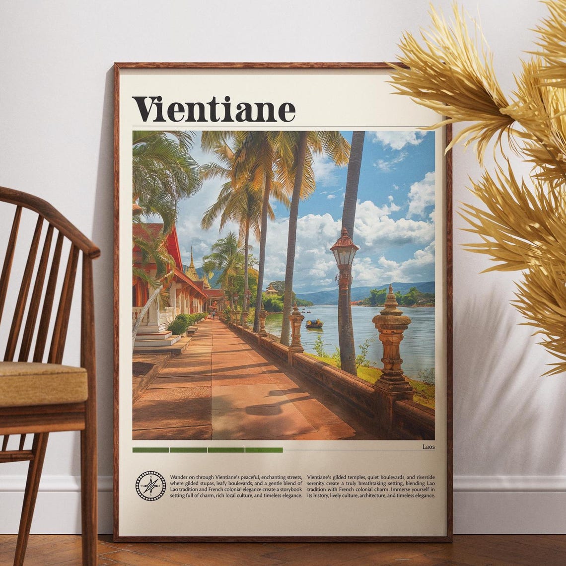 Vientiane Riverside Promenade Mekong River Golden Laos Travel Poster