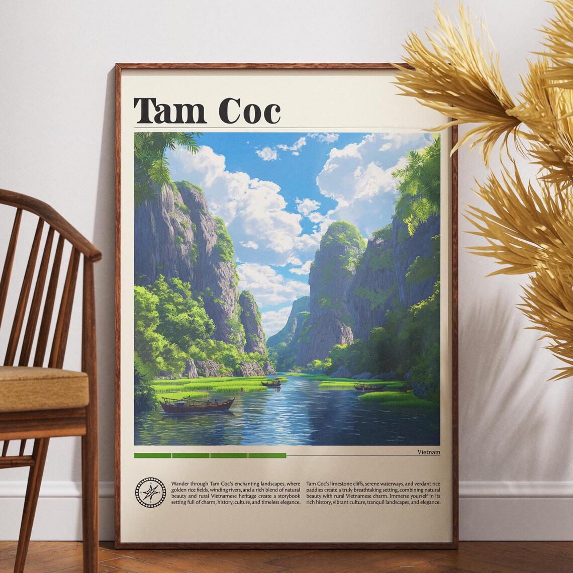 Tam Coc Vietnam Limestone Cliffs River Vintage Travel Poster