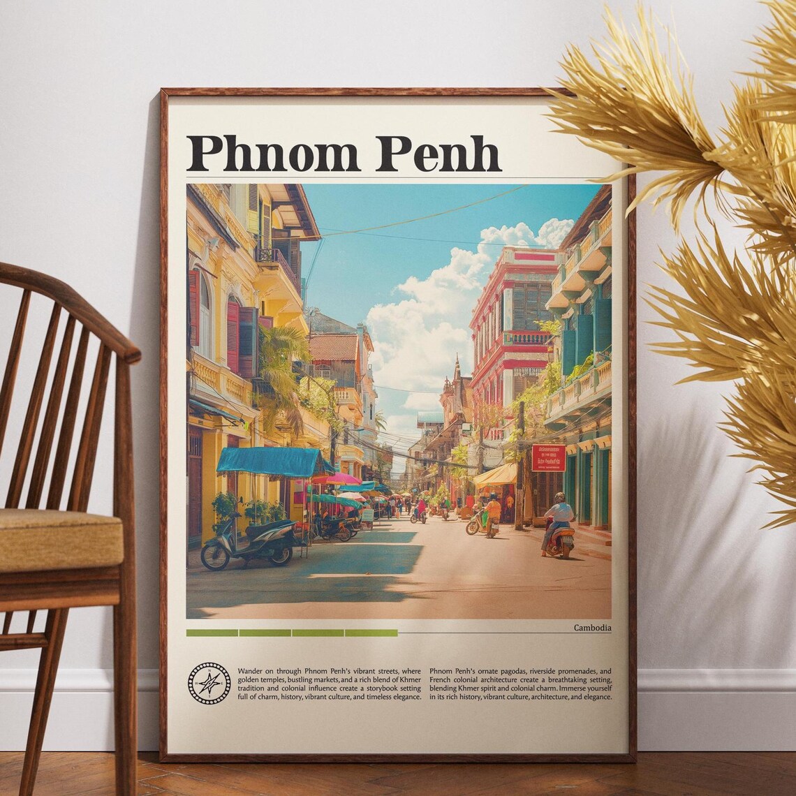 Phnom Penh Cambodia Vintage Travel Poster Colonial Street Scene