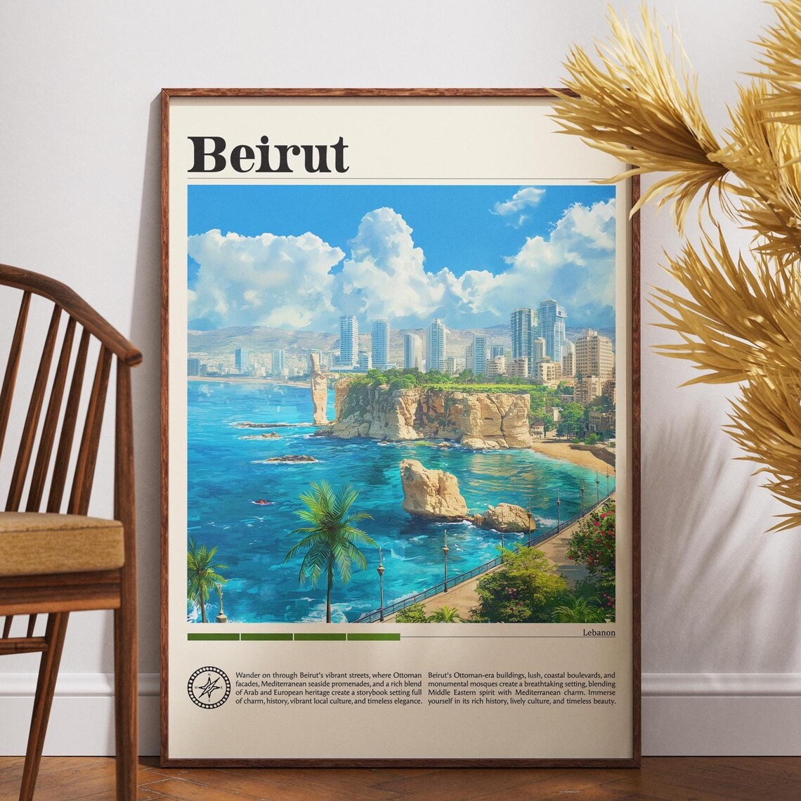 Beirut Blue Mediterranean Sea Coastline Vintage Travel Poster