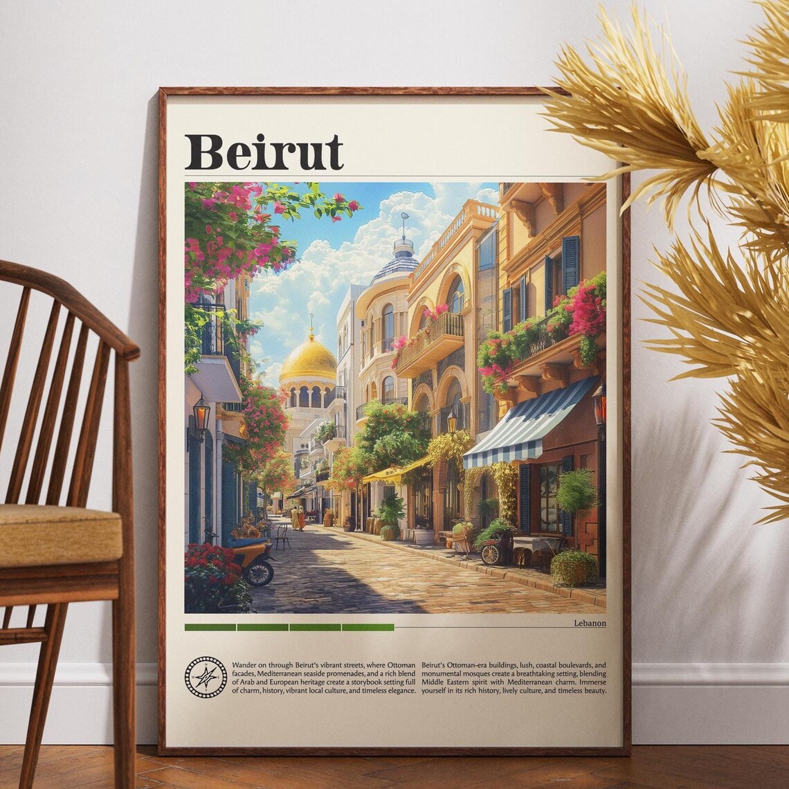 Beirut Vintage Travel Poster Old Town Golden Dome Art Lebanon