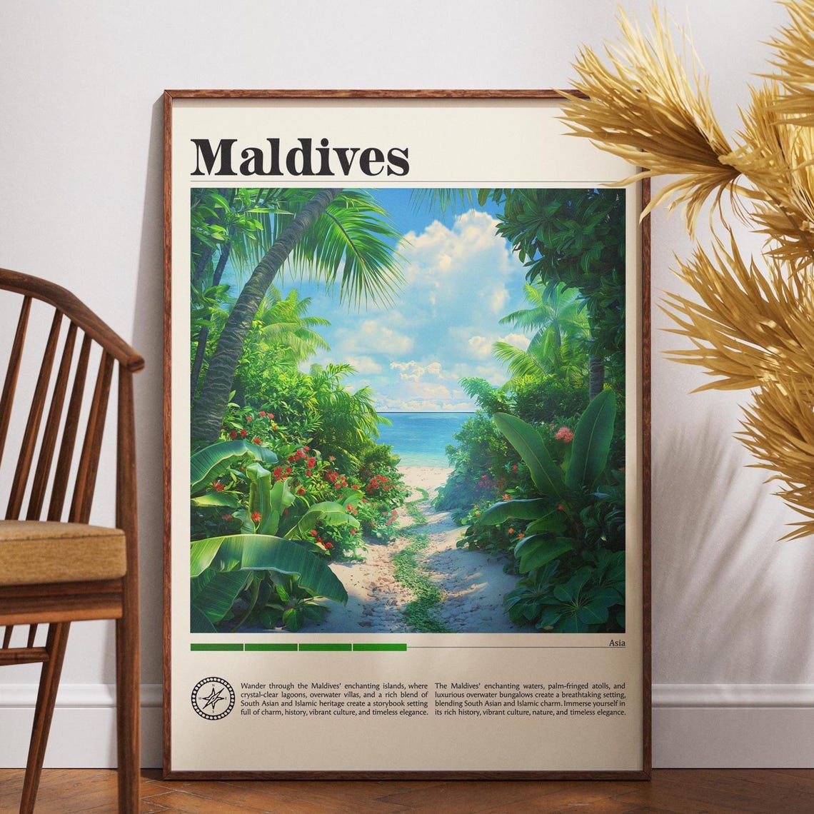 Maldives Tropical Island Jungle Path Beach Vintage Asia Travel Poster
