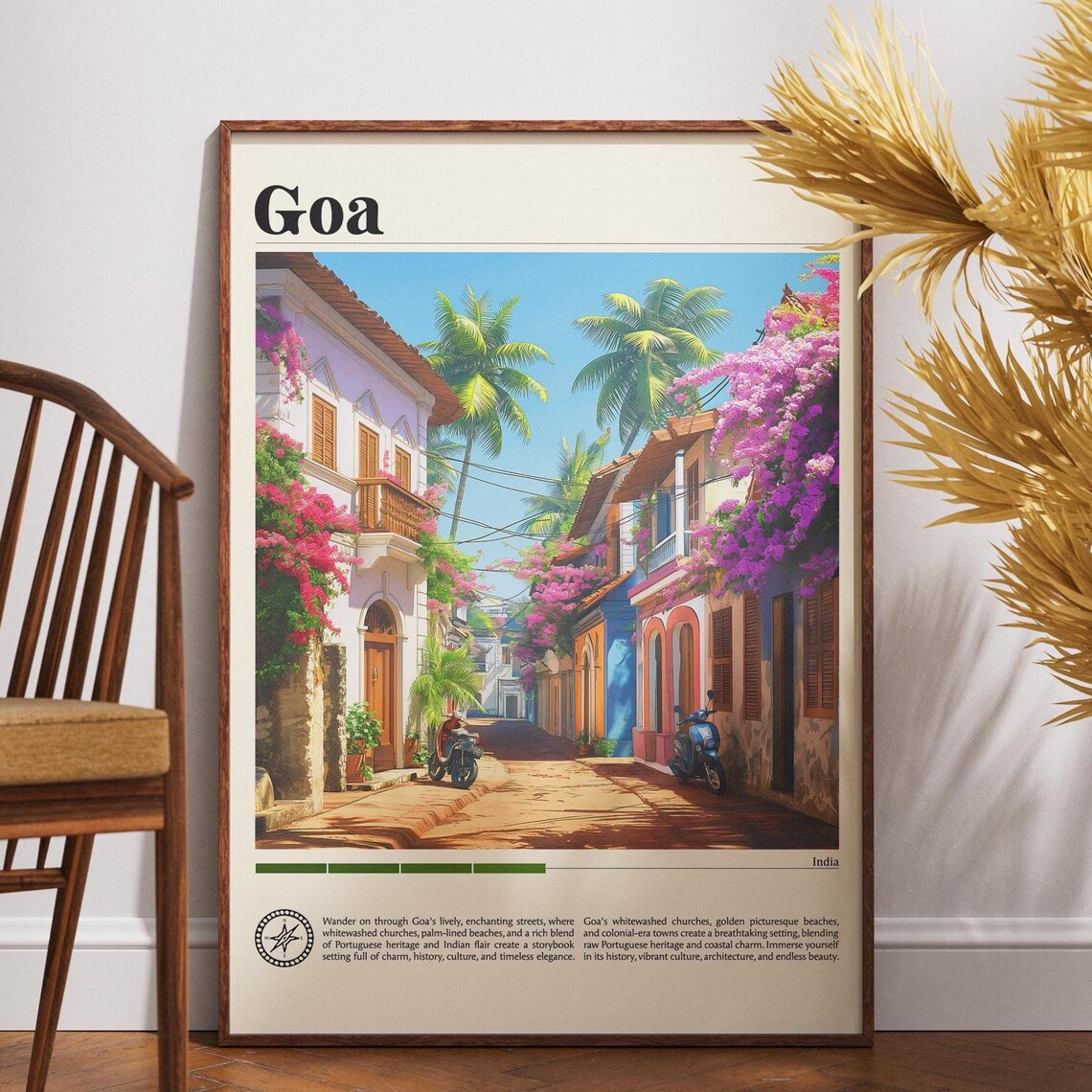 Goa India Vintage Travel Poster Palm Street Portuguese Colonial Art