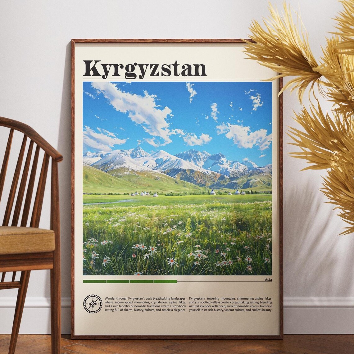 Kyrgyzstan Alpine Meadow Wildflower Mountain Peak Travel Poster