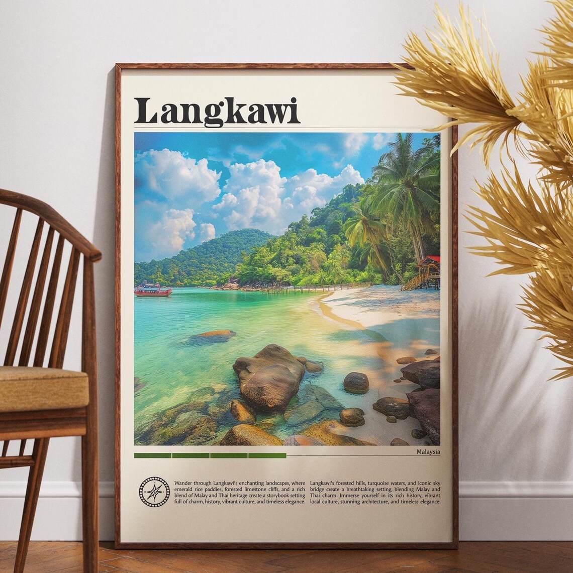 Langkawi Malaysia Rocky Tropical Beach Vintage Travel Poster