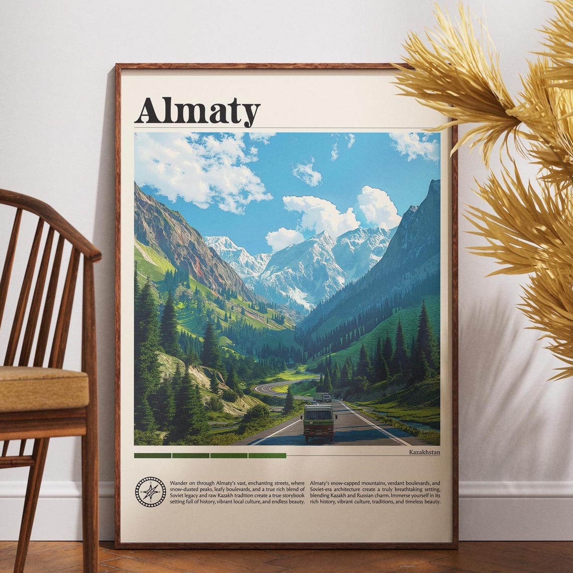 Almaty Kazakhstan Mountain Road Pine Forest Valley Travel Poster