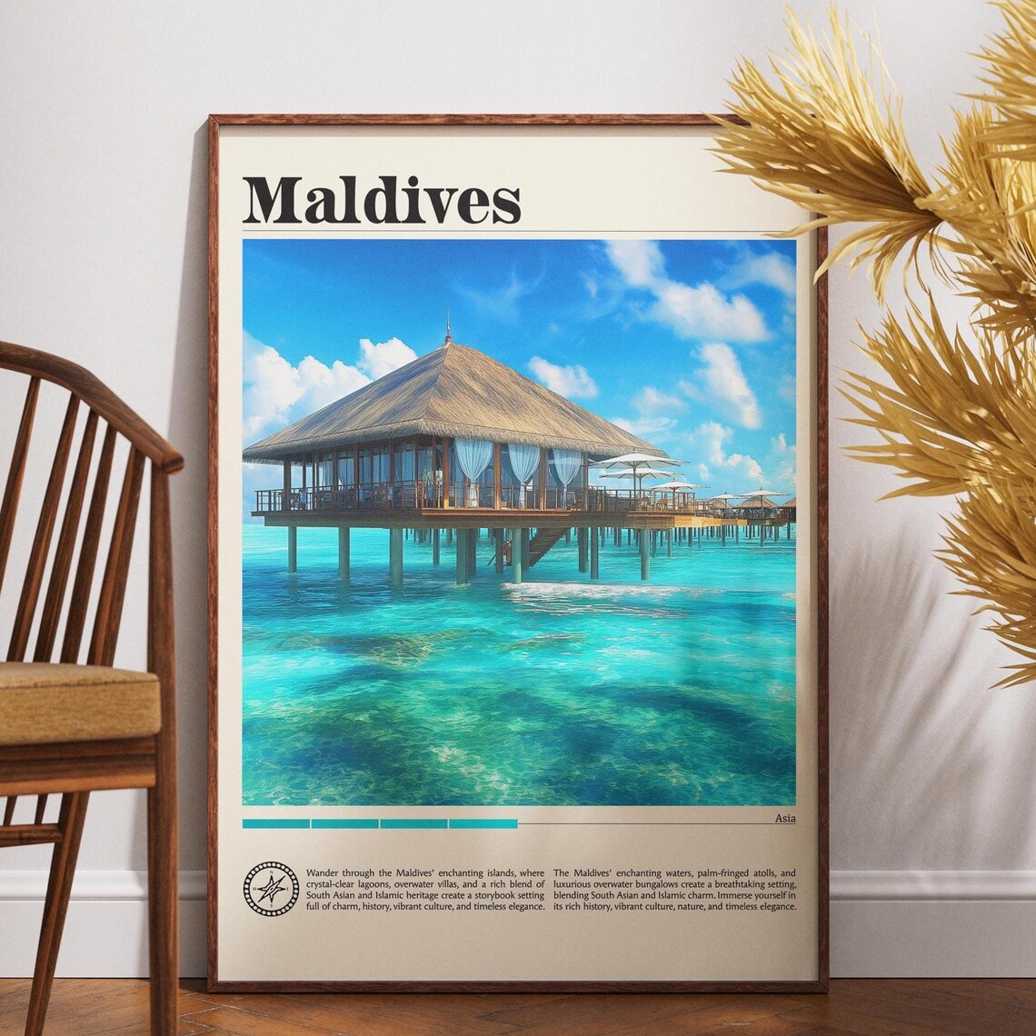 Maldives Overwater Bungalow Turquoise Lagoon Luxury Sea Travel Poster