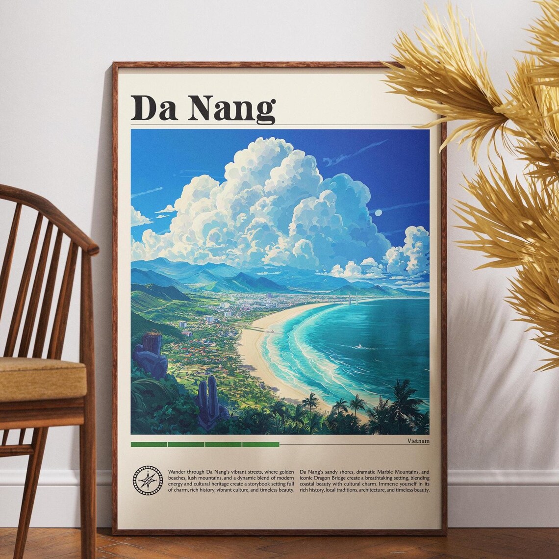 Da Nang Vietnam Travel Poster Beach Bay Mountain Coastline Art