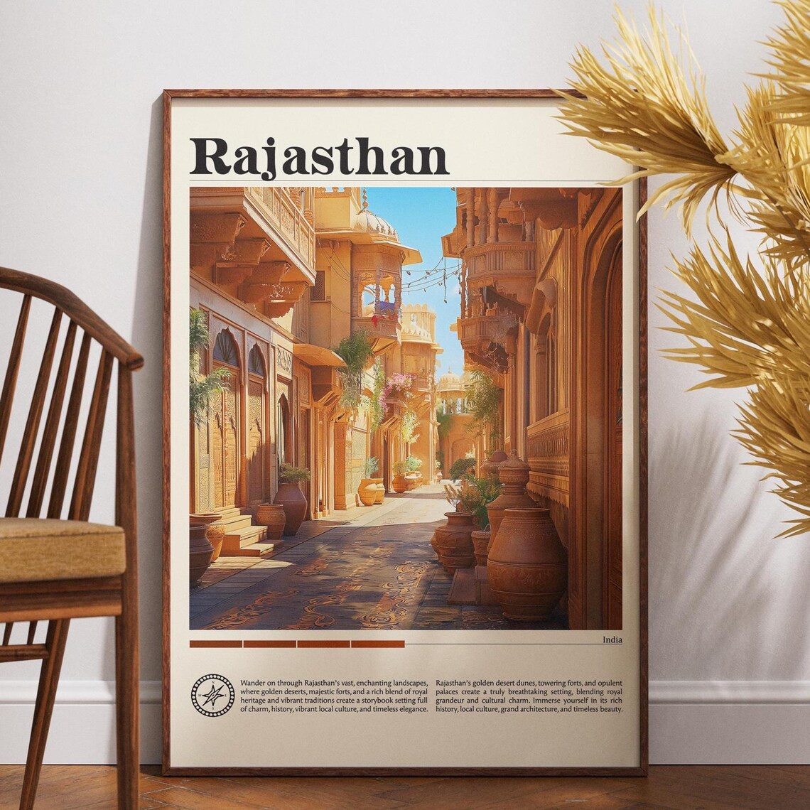 Rajasthan India Old Haveli Street Vintage Travel Poster Wall Decor