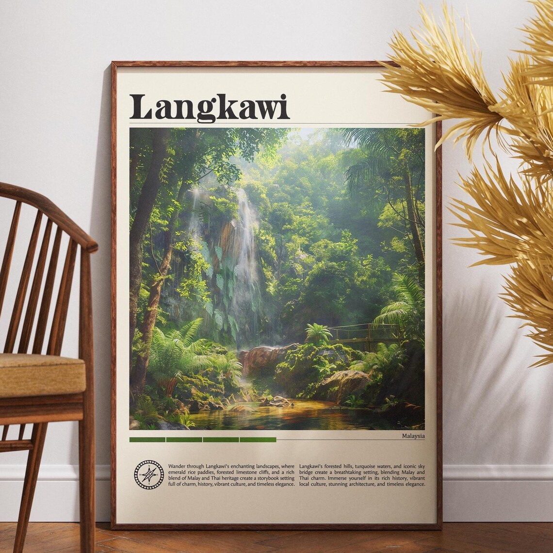Langkawi Malaysia Jungle Waterfall Rainforest Vintage Travel Poster