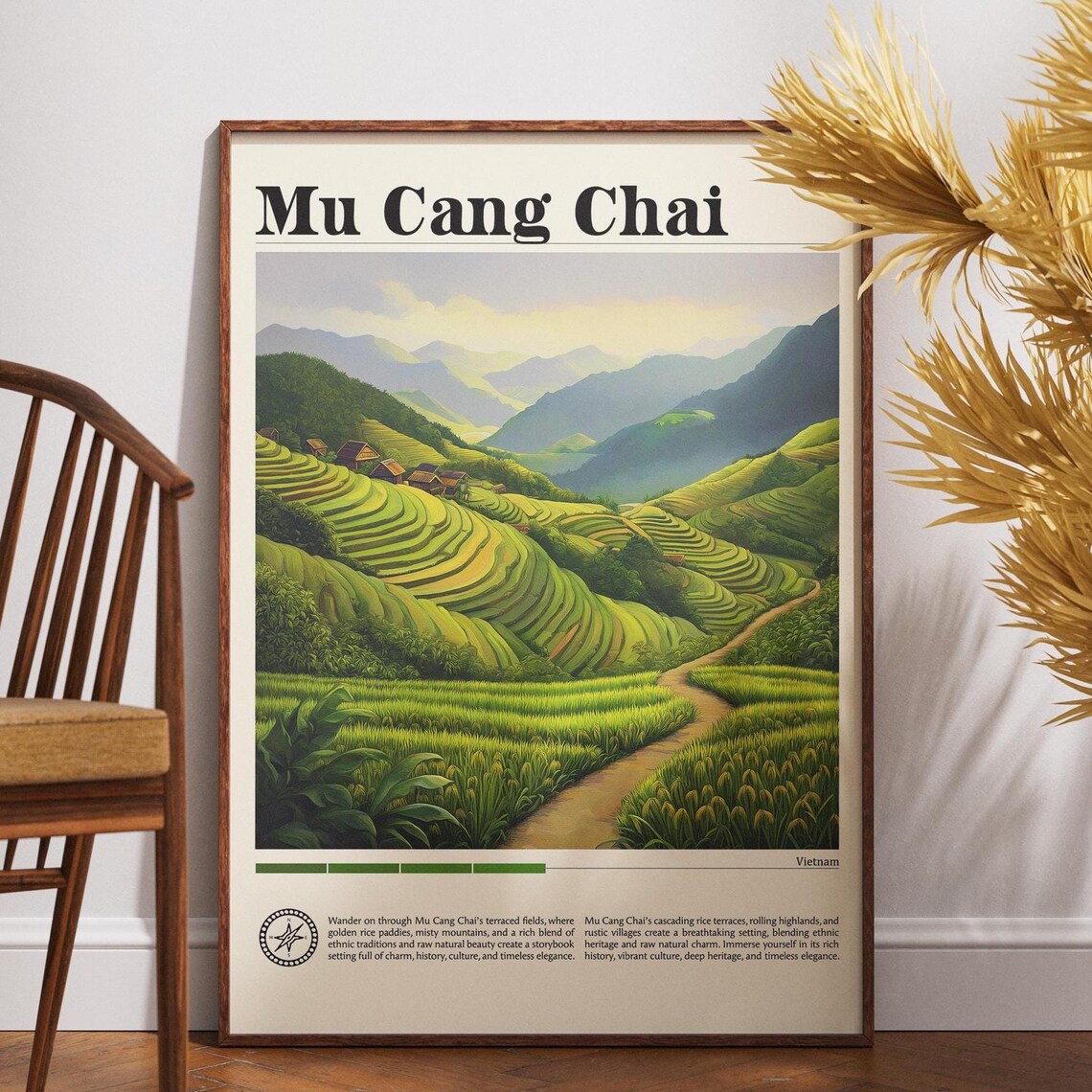 Mu Cang Chai Vietnam Terraced Rice Fields Mountain Vintage Travel Poster