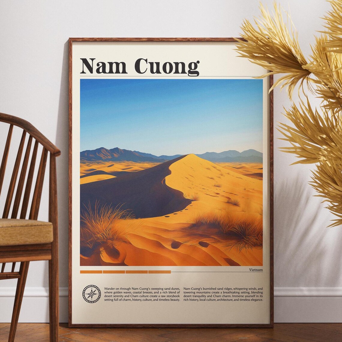 Nam Cuong Vietnam Golden Desert Dunes Sunrise Vintage Travel Poster