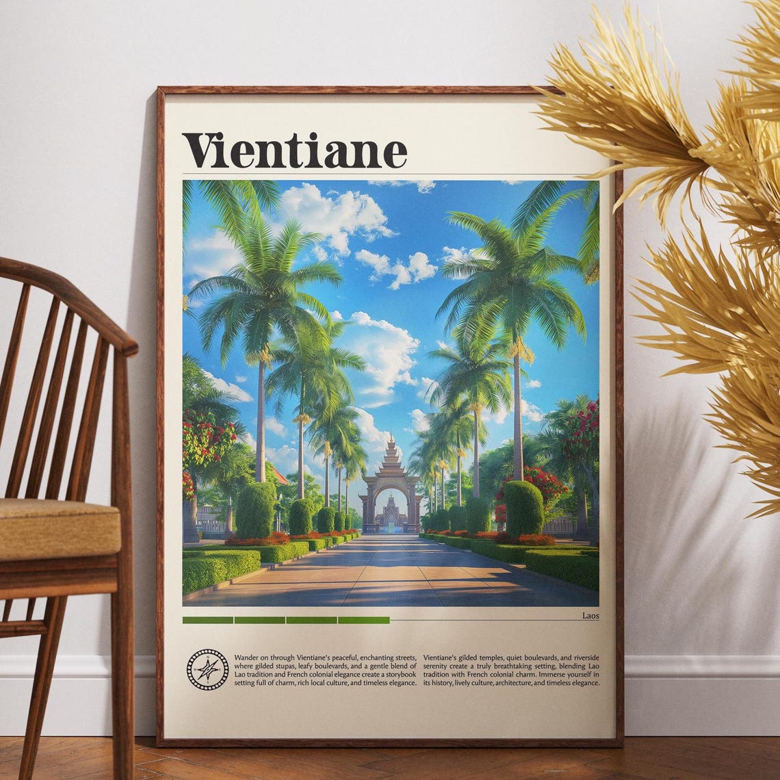 Vientiane Palm Boulevard Arch Monument Laos Capital Travel Poster