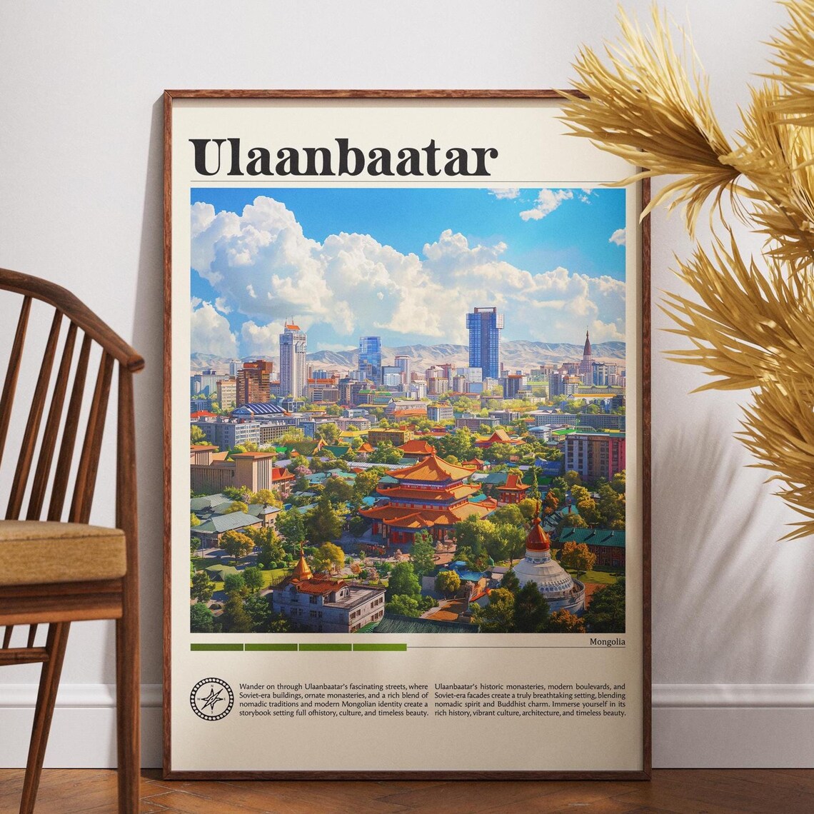 Ulaanbaatar City Skyline Historic Monastery Mongolia Travel Poster