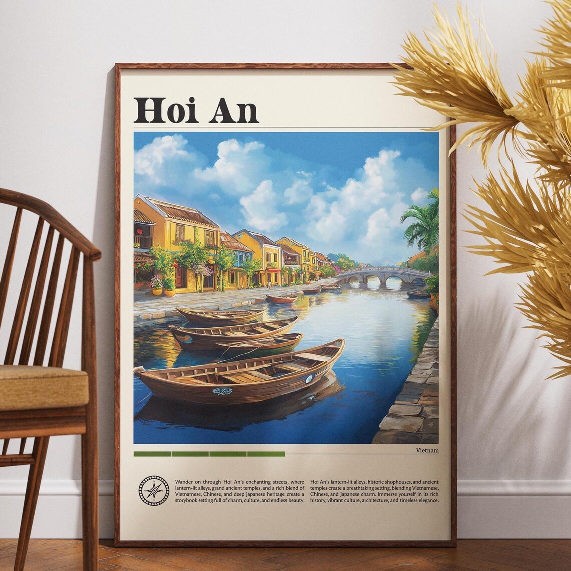 Hoi An Vietnam Riverside Wooden Boats Ancient Town Travel Poster