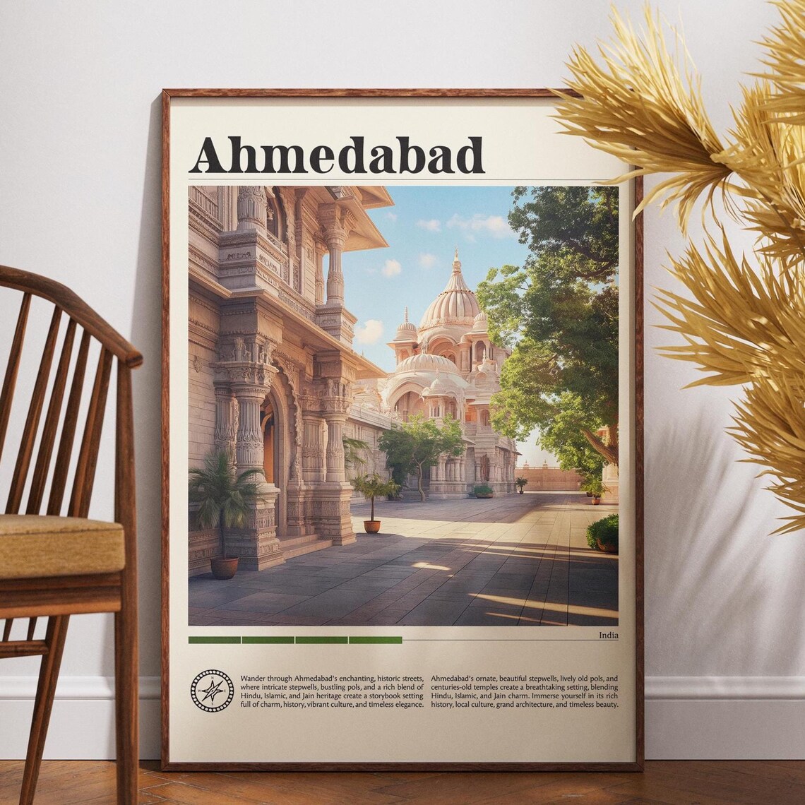 Ahmedabad India Vintage Travel Poster Gujarat Temple Heritage Art