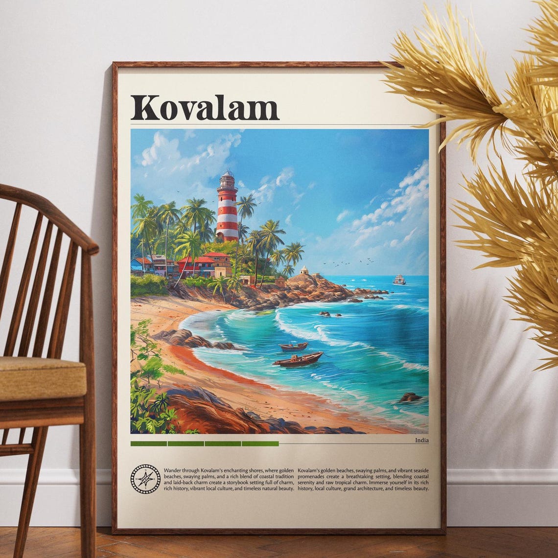 Kovalam India Beach Lighthouse Kerala Vintage Travel Art Poster