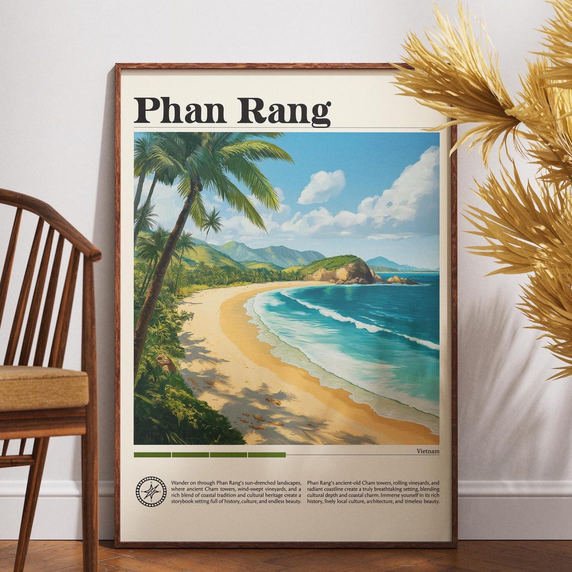 Phan Rang Vietnam Palm Beach Coastline Vintage Travel Poster