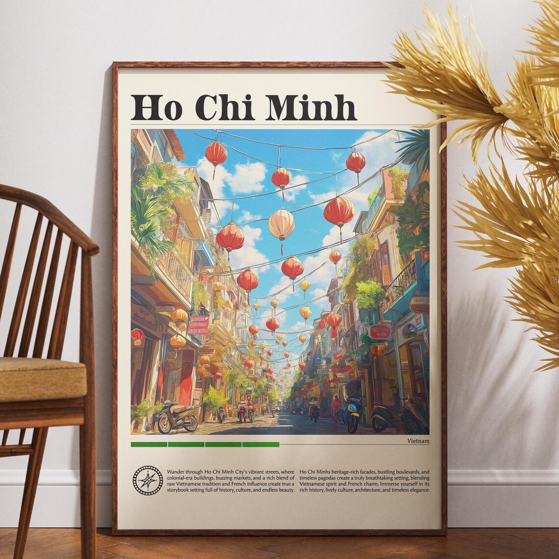 Ho Chi Minh Lantern Street Vietnam Night Market Vintage Travel Poster