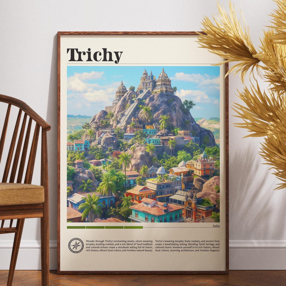 Trichy India Vintage Travel Poster Rockfort Temple Tamil Nadu Art
