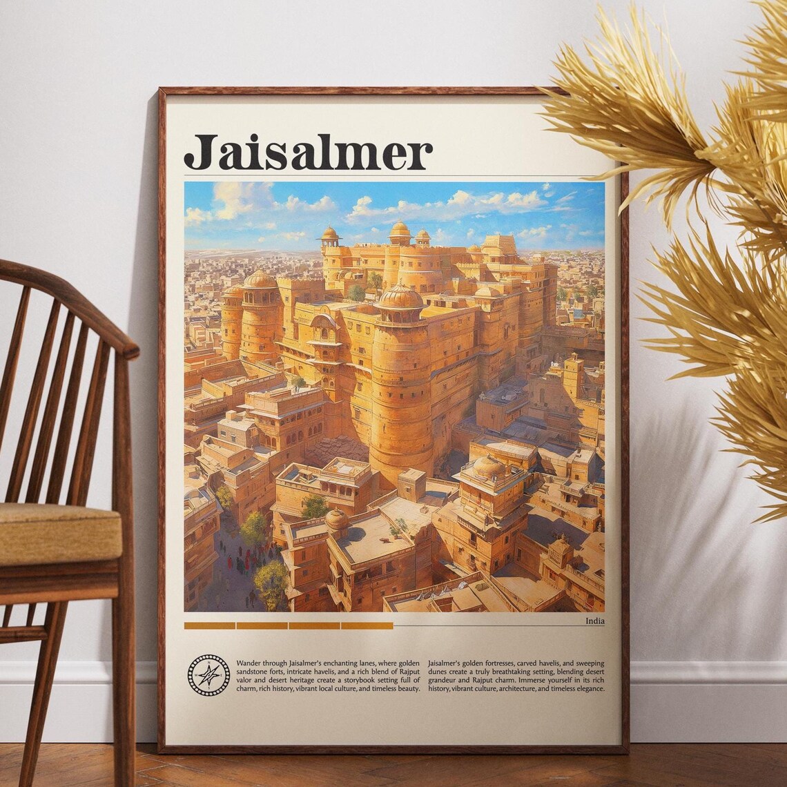 Jaisalmer India Vintage Travel Poster Golden Fort Rajasthan Desert Art