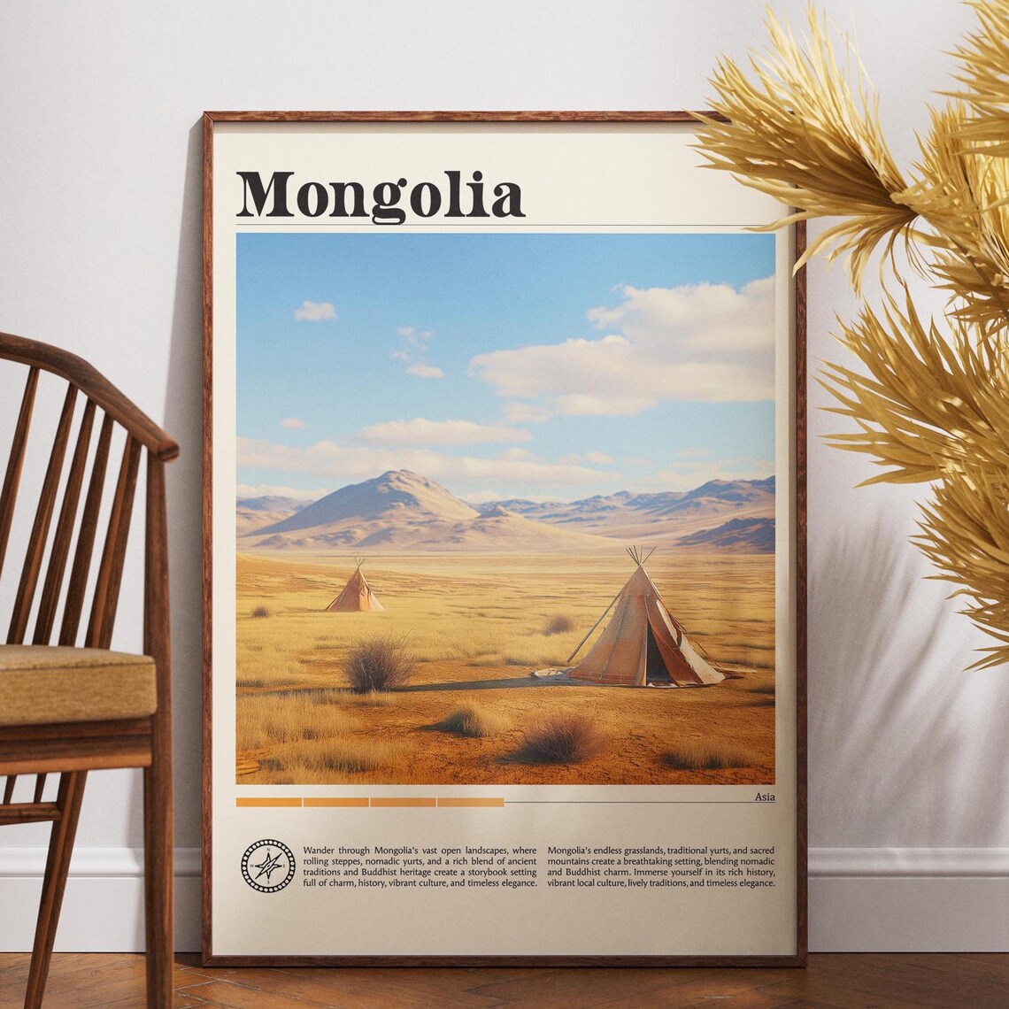 Mongolia Travel Poster, Asia Desert Art Print