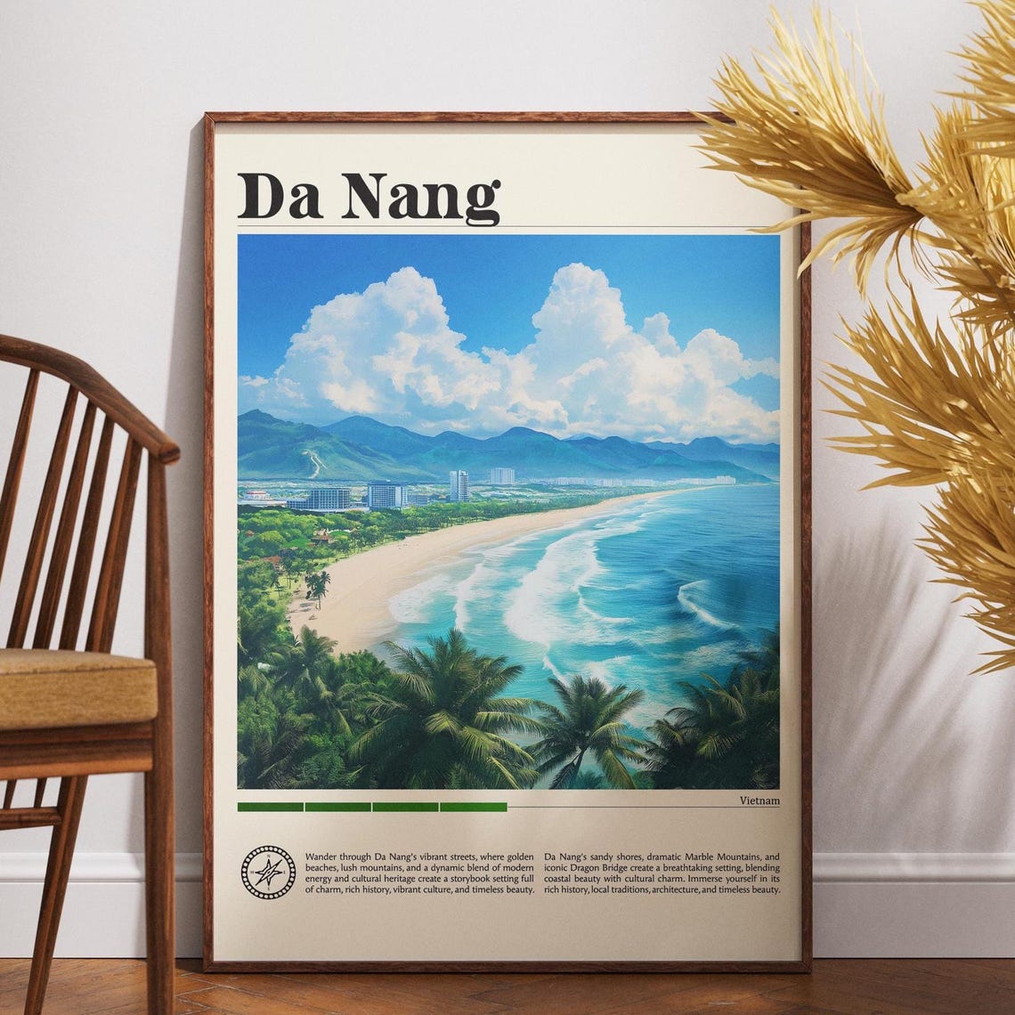 Da Nang Vietnam Travel Poster City Beach Waves Palm Trees Art