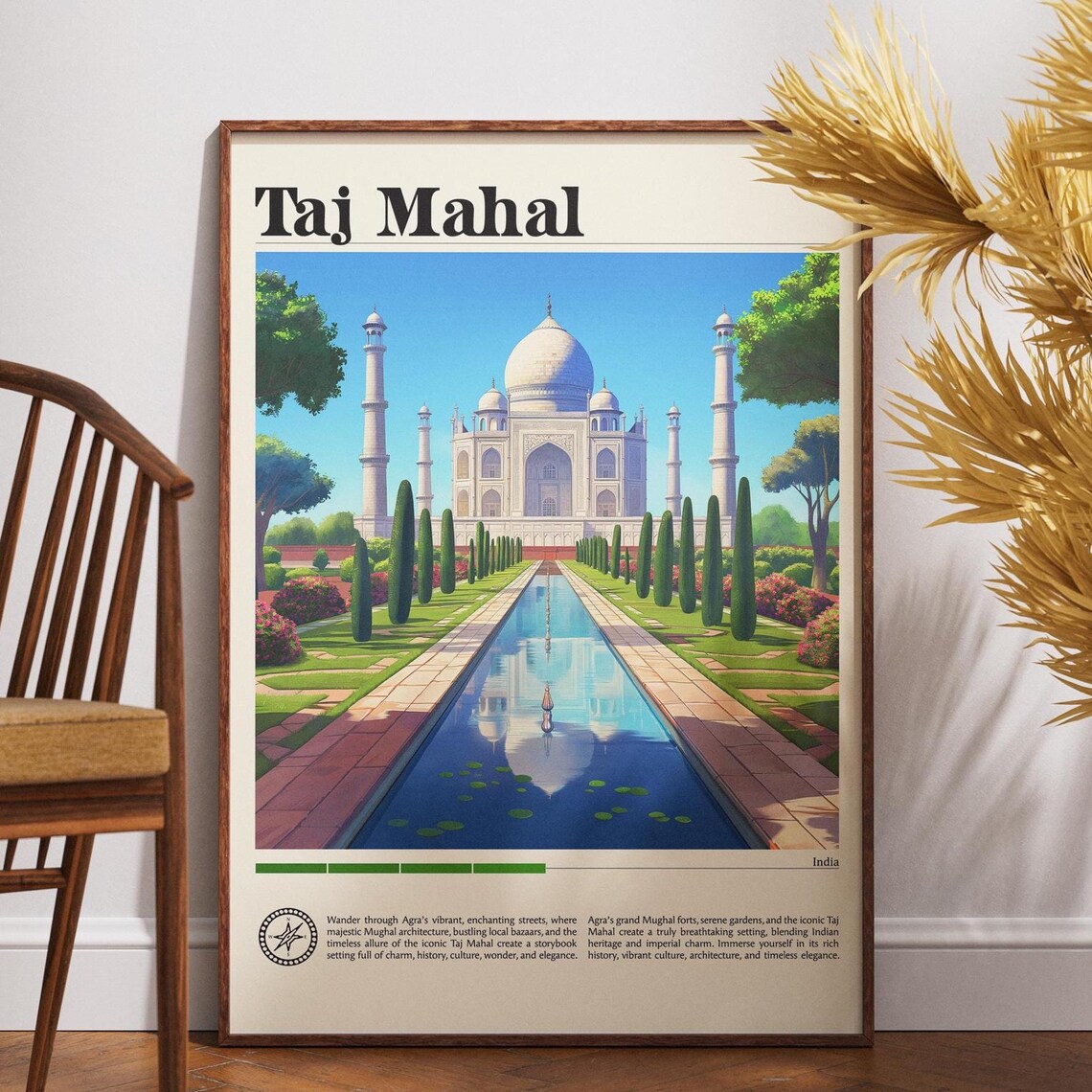 Taj Mahal Agra India Vintage Travel Poster Mughal Wonder Landmark Art