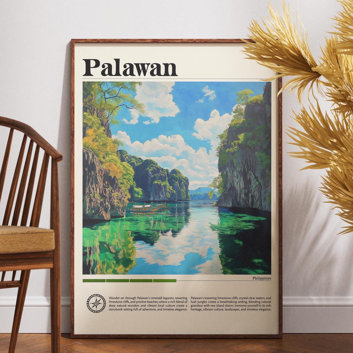 Palawan Philippines Mirror Lagoon Karst Cliffs Vintage Travel Poster