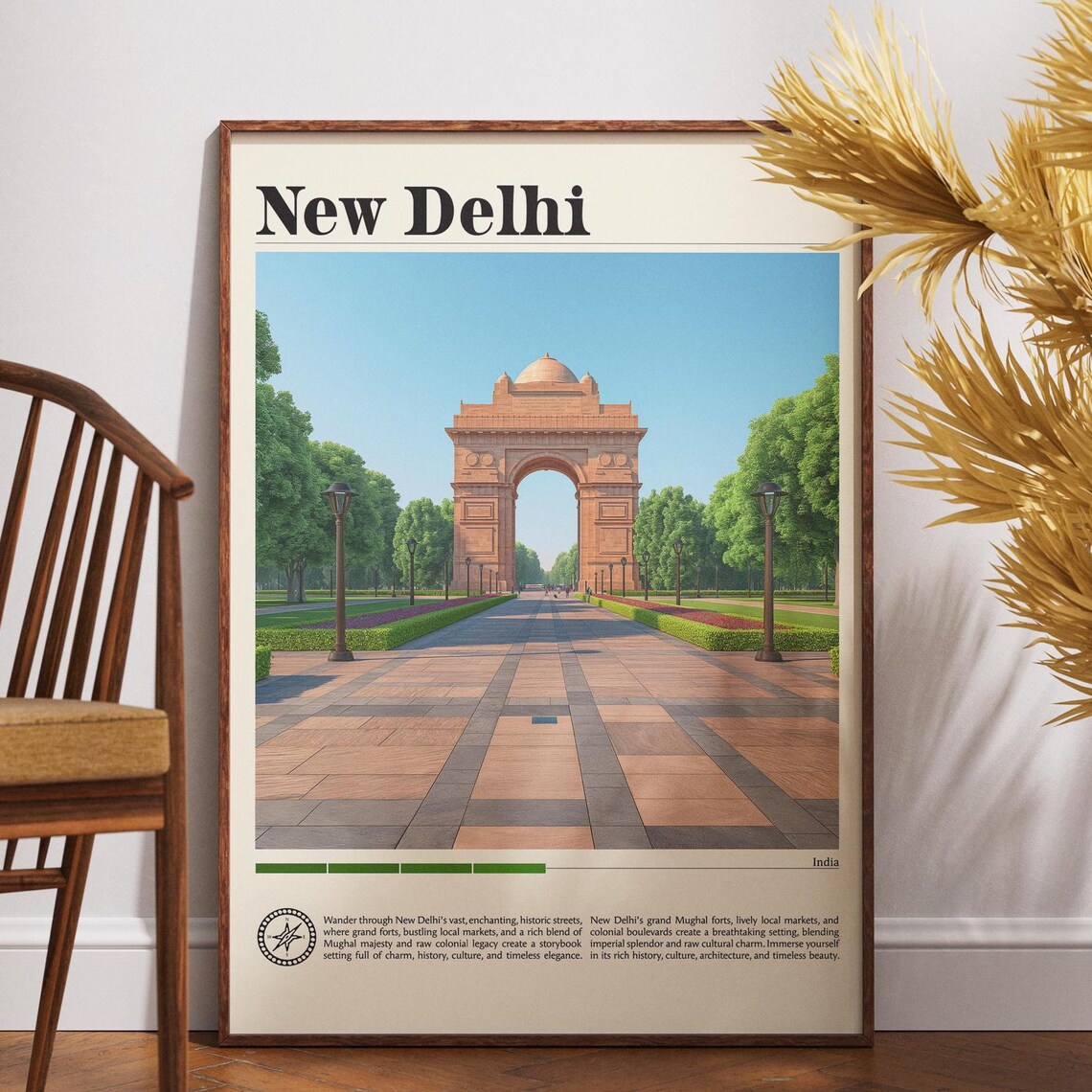 New Delhi India Vintage Travel Poster India Gate Memorial Avenue Art